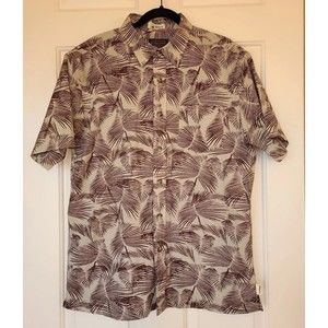 Men's Short Sleeve Shirt SURF PENDLETON Brown Tan Print  Hawaiian  Cotton  Large